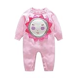 DWSIOOW　ベビー服　ニットロンパース　可愛い手作りひまわり　カバーオール　編み物　ボディスーツ　前開き　秋冬　カジュアル　男の子　女の子　普段着　お出かけ　プレゼントにも (ピンク, 80cm)