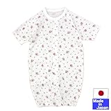 ★日本製★　フライス七分袖ツーウェイオール（バラの花柄・オフホワイト）　新生児 50-60cm　ベビー　服　ドレス　カバーオール