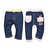 ベビー服 女の子 パンツ ボトム Sunny Sheep ニットデニム 裏毛 ひつじプリント ドット柄 レース装飾 女児 ベビー (1.イエロー/90cm)