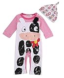 ベビー　子供服　綿　長袖　ロンパース　帽子　乳牛プリント　2点セット　超柔らかい　可愛い　赤ちゃん　出産祝い　普段着　0-24M (90, レッド)