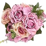 SOLEDI Artificial Flowers 12 Heads Lifelike Welcome Rose For Wedding Home Bar Decor(Purple)【クリスマス】【ツ