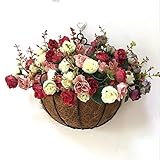 AWHAO 壁掛け 壁飾り 造花 花瓶 花びん 花ビン 花器 アイアン 壁掛け　観葉植物 吊り下げポット バスケットバスケット ココナッツ茶色