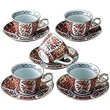 コーヒーカップ おしゃれ: 有田焼 金襴手 極上古伊万里 コーヒー碗皿 セット Japanese Cup and Saucer x5pcs set Porcelain/Size(cm) Cup, 12x9x6.5, Saucer, Φ15x2.5/N