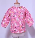 可愛いうさぎ絵柄の子供用・幼児用スモック　100cm　110cm　120cm　男児　女児　幼稚園　保育園　保育所 (100, 格子ピンク)