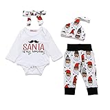 cm-trading ベビー服 クリスマス カバーオール 新生児 ロンパース サンタクロース 長袖 4点セット 上着＋パンツ＋帽子＋ヘッドバンド 女の子 男の子 出産祝い プレゼント 70/80/90