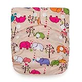 Kawaii Baby One Size Organic Bamboo Terry Cloth Diaper with 2 Bamboo Inserts Marching Elephants Peac
