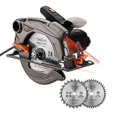 TACKLIFE PES01A 丸ノコ 1500W 12.5A 4500rpm レーザーガイド 2*刃&刃径185mm 傾斜切り 集じん機アタプター付き 2年保証 コルクや硬木や硬合板や軟金属など対応