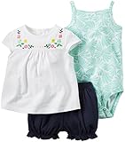カーターズ ロンパース carter's 2016年春夏新作 女の子用白xカラフル花刺繍半袖チュニックお出かけ用豪華上下3点セット (9months(67... [並行輸入品]