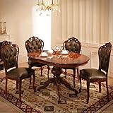 イタリア製 象嵌細工 ダイニング5点セット テーブル＋革張りチェア4脚 f-mby-42200129 ブラウン色 ■組立設置致します。