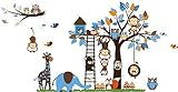 Jungle Zoo Meeting on a Tree Owl Monkey Wall Decal for Kids Nursery Room [並行輸入品]