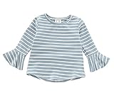 REILI　子供服　長袖Tシャツ　ボーダー　女の子　ブラウス　キッズ　秋　夏　春　コットン　可愛い　シンプル　1～3歳　80～100cm　　キッズ長袖シャツ (86, ブルー)