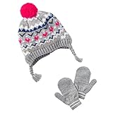 Carter's(カーターズ) ポンポン付ニットキャップ＆ミトン手袋セット(Gray/Pink) 12-24M(12-24ヶ月) [並行輸入品]