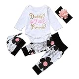 新生児幼児の花のズボン赤ちゃんの手紙のロンパースの(OVERMAL)トップス+花のズボンの帽子4個の服セット (18M)