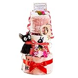 【おむつケーキ ジブリ 男の子 女の子 ぬいぐるみ 出産祝い】きっと喜ばれるゴージャスな3段！おむつケーキ ラッピング付き ご出産祝いに最適 おむつパンパース（Ｓサイズ-テープ） タイプ：ジジ