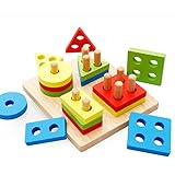 Geometric AssemblingブロックカラフルSortingボードブロックセットデザイン形状数学木製Montessori子供プレゼント