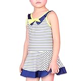 (ラグロージー)LuxRosy* 子供水着 ボーダー マリン りぼん 付 ワンピース タイプ スイムウェア キッズ ジュニア 女の子 スクール にも イエロー L