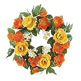 トロピカル花柄人工バラ17 "ドアまたは壁Wreath、オレンジ