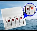 ZERO 4連防水ロッカースイッチ白【新型ブレーカー電流保護継電器付付】LED照光/マリン船舶用品/12&24V兼用/船・車・トラック・重機なども使用OK
