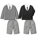 (ブラック/95cm)ベビー服 男の子 フォーマル スーツ 長袖 上下組 フェイク Vネック カーディガン シャツ ハーフ パンツ 千鳥格子 無地 男児 ベビー