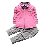 FEVON セットアップ　ベビー　スーツ　上下セット　2点セット　tシャツ　ズボン　長袖　春　秋　蝶ネクタイ　ストライプ　メガネ刺繍　可愛い　男の子　ボーイズ　キッズ　子供服　フォーマル　全4色　出産