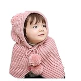 冬 赤ちゃん帽子 子供の帽子マフラーセット クリスマス帽 タマ护耳帽 毛糸の帽子 外出する保温 子供 用 かわいい 防寒 ニットキャップ ニット帽 女の子 男の子 (ピンク) [並行輸入品]