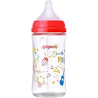 ピジョン 母乳実感 哺乳びん Music ミュージック 240ml 3か月~ 耐熱ガラス製 赤