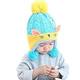 Honey baby 子供 ベビー 赤ちゃん ニット帽 帽子 ニットキャップ ニット帽 猫柄 女の子 男の子 赤ちゃん キッズ 子供用 防寒　出産祝いや、お誕生日 プレゼント 贈り物 冬 (ライトブル