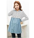 (ディーコッテ) D'Kotte レディース 長袖 ブラウス チュニック ボーダー 授乳口 授乳服 マタニティー 産前 産後 150827-4(ブルー-free)