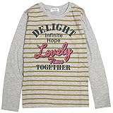Tシャツ 子供 ジュニア キッズ 女の子 ボーダー プリント 長袖Tシャツ グレー-A 140cm