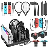 【15 in 1セット】Switch Sports用アクセサリ Switchスポーツセット スイッチスポーツ用周辺機器 Joy-Conアクセサリ 収納スタンド Switchドック収納 Switchスポーツアタッチメント収納 体感ゲーム対応 対戦実装 没入感体験 Switch/Switch OLED対応 黒(Joy-Con 2に非対応)