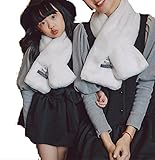 IWELY　フワフワ　親子マフラー　二点セット　キッズマフラー　女の子　柔らかい　純色厚手 秋冬　防寒可愛いスカーフ (白)