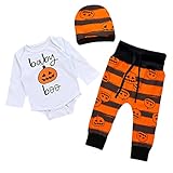 MIOIM ベビー ロンパース ハロウィン カボチャ プリント 連体服 長袖 帽子 ロングパンツ 3点セット カバーオール 男の子 上下セット