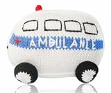 Estella Baby Rattle Toy in Shape of a Ambulance, Hand-Knit Soft Infant Toy, White by Estella