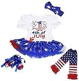 [キッズコーナー] アメリカの独立記念日 My 1st 4th of July ベビー服 レッグウォーマー ＆ 靴下 & ヘアバンド付き ワンピースドレス チュチュ (White, 3-6 Month