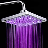 Kingzer Square温度センサー3色バスルームRainfall LEDシャワーヘッドスプリンクラー