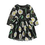 Domybest　子供服 女の子 フォーマル ワンピース　可愛い ドレス ガールズ ワンピース 花柄　プリント 長袖　シフォン 春夏秋　誕生日 入学式 卒業式 発表会 結婚式 七五三 (140（7-8
