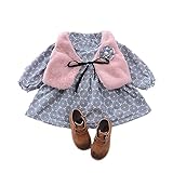 ベビー服 女の子ワンピース 子供服 Pojour 冬秋 防寒 厚いスカート 可愛い小さなベスト付き 裏毛 長袖ドレス オシャレ 秋 綿 通園 発表会 旅行 記念日 プレゼント グレー