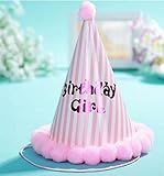 レッドチェリーピンクストライプふわふわボール誕生日帽子8 ct