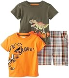 Watch Me Grow 。By Sesame Street Baby Boys ' 3 Piece Dinosaur Short Set カラー: グリーン