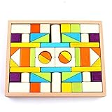 木製ブロック – iPlay、iLearnカラー木製ブロックセット天然木製スタッキングキューブブロック54個