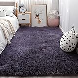 カーペット 80x140cm マイクロファイバー 滑り止め シャギーラグ 洗える 長方形 スベリ止め 丸洗い 折り畳み 可能, パープルグレー