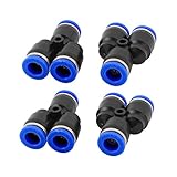 uxcell　4個入り　8mm － 8mm　空気チューブ　空気圧パイプ　クイック継手カプラ　Yスプリッタ　プッシュイン
