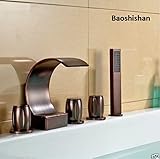 Deck Mount Three Handles Oil Rubbed Bronze Waterfall Bathtub Faucet with Handheld Showerhead Bathroo