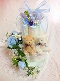 おむつケーキ　　双子ちゃん用　おむつケーキ　2段　キャンドルリング　豪華　センスが良い 出産祝い　結婚祝 　双子人気ナンバーワン (M, blue)