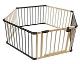 ネビオ 木製オートクローズドア付ベビーサークル 6枚パネル (ナチュラル×ダークブラウン)