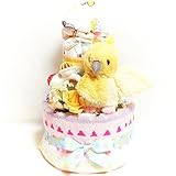 16099 おむつケーキ２段男女共用　オカメインコぬいぐるみとベビー玩具 即納オムツケーキ　鳥　酉年　出産祝い