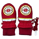 2017年 雪柄フェルト刺繍 スノー手袋 防寒衣料 撥水加工 ミトングローブ レッド◇3-4才寸
