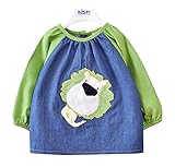 幼児 赤ちゃん ベビー 子供服 お食事用 スモック 幼稚園キッズ 絵画用エプロン うわっぱり 防水 防汚 洗いやすい 快適 柔らかい 綿製 Sサイズ（青い）