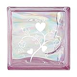 ガラスブロック 屋外壁 間仕切壁日本 デザインガラスブロック 柄：ハート 色：ウェービーピンク 1個単位 190×190×80mm