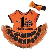 [キッズコーナー] ハロウィン My 1st Halloween オレンジ 格子 ボディスーツ、子供のチュチュ、ベビー服、女の子のワンピースドレス Nb-18m (オレンジ, Large) [並行輸入